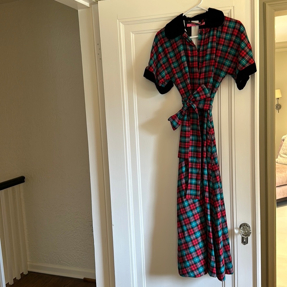 BURU tartan and velvet maxi dress